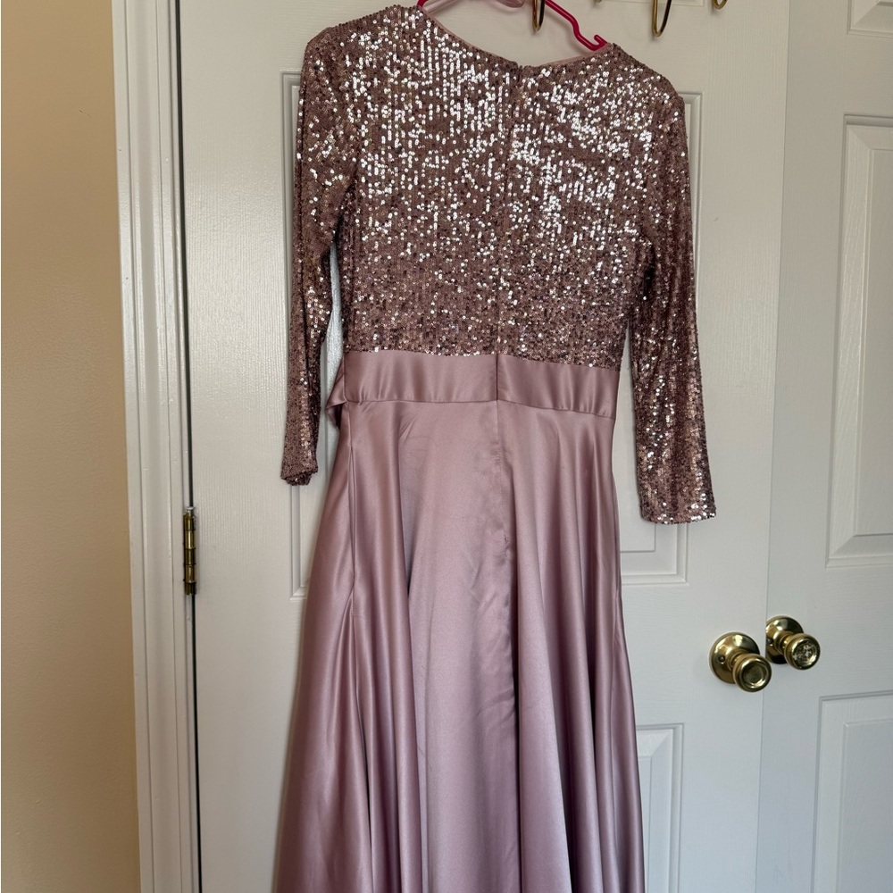 Xscape 3/4 Sleeve Sequin Top Stain Ballgown Mauve 12 - Picture 2 of 11